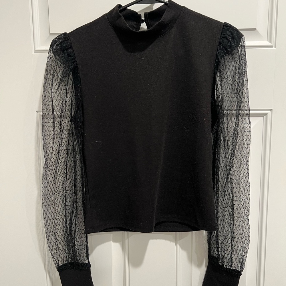 Elegant Black Top with Sheer Sleeves